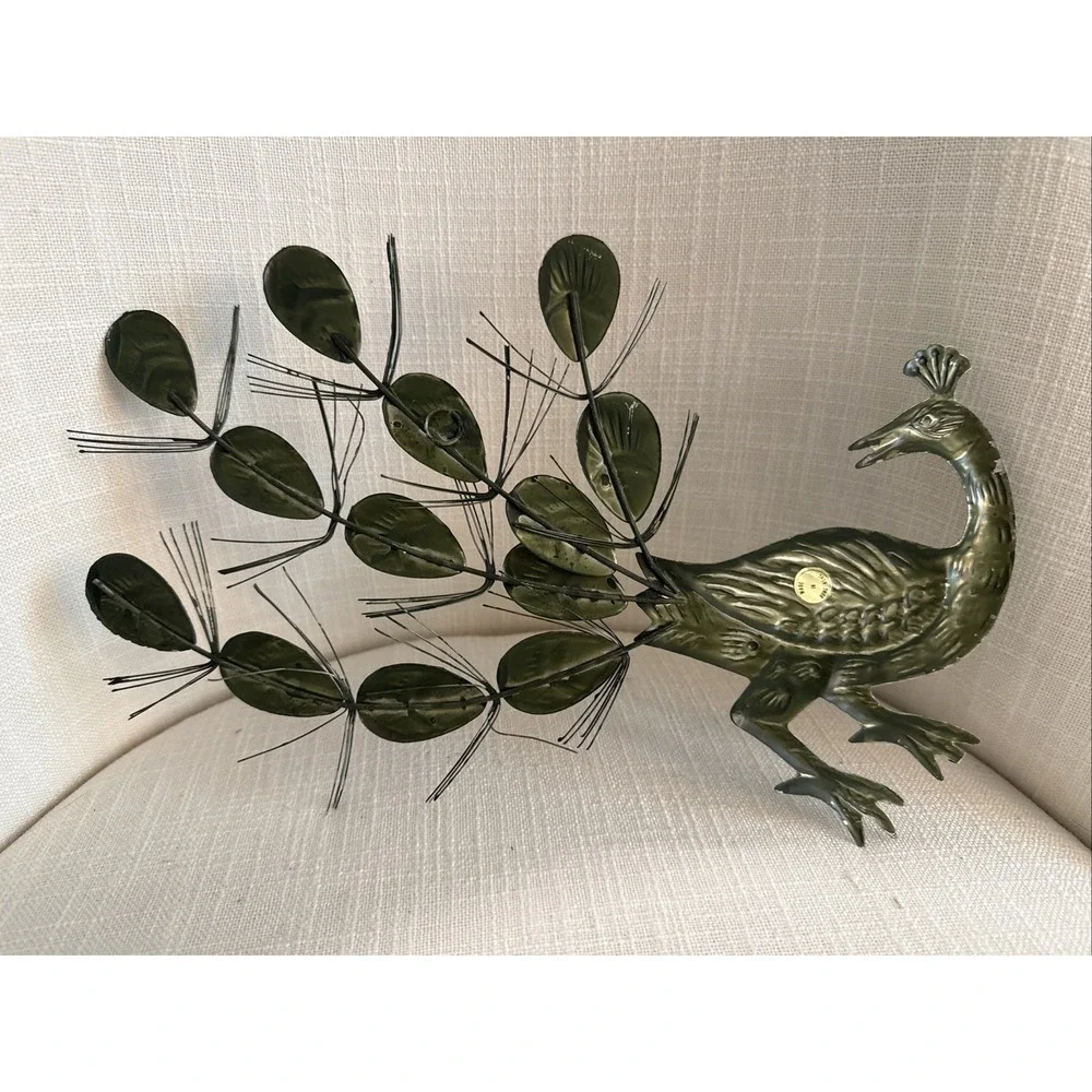 Set Of 4 Peacocks Wall Hangings Art Metal/Tin‎ Turquoise Blue/Gold Hong Kong
